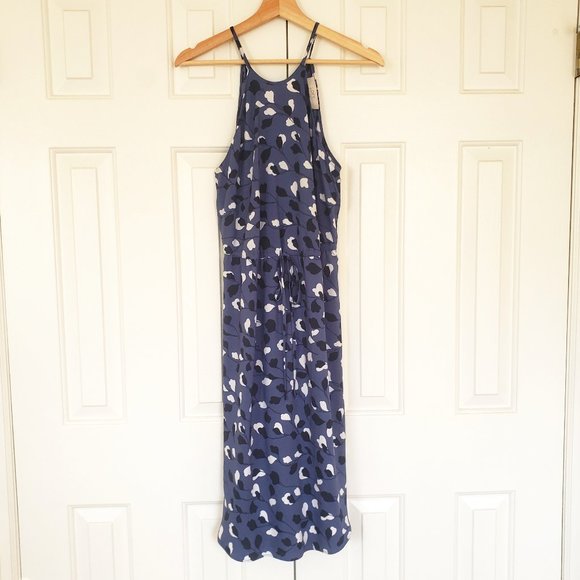 Loft Dusky Blue Floral Dress - Spaghetti straps and tie waist. Size XS - Picture 2 of 13